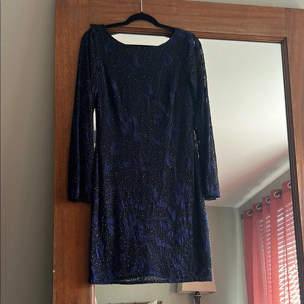 Aidan Mattox Blue Long Sleeve Sheath Dress
